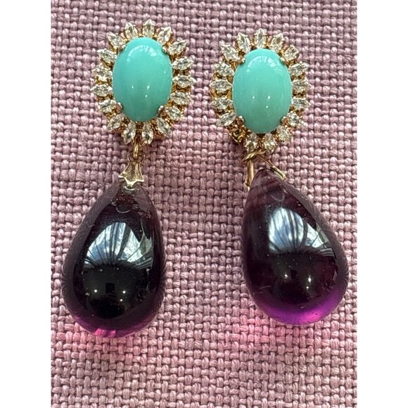 Anton Heunis Omega Clasp Oval Drop Earrings in Light Blue Purple Gold New Womens - Picture 4 of 7